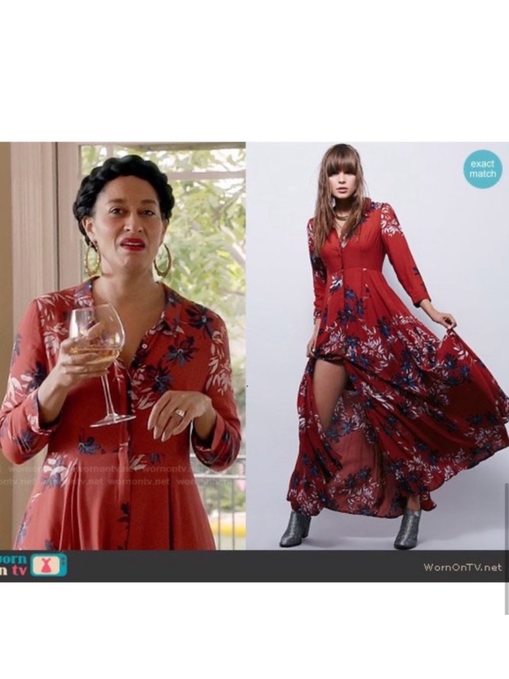 Free People Red After The Storm Floral Print Boho Maxi Shirt Dress Size 12 - Picture 5 of 9